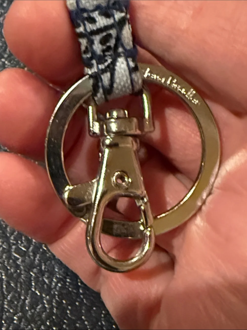 Vera Bradley Navy Floral Printed Lanyard with Silver Hardware